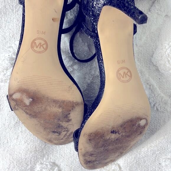 Michael Kors Black Glitter Strappy Kitten Heels size 9.5 - Picture 10 of 10